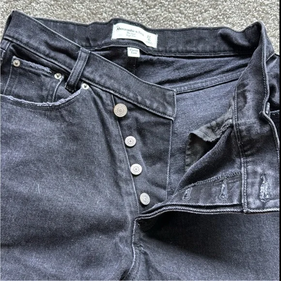 Abercrombie & Fitch The Dad High Rise Curve Love Women's Black Straight Leg Jean - Picture 5 of 7